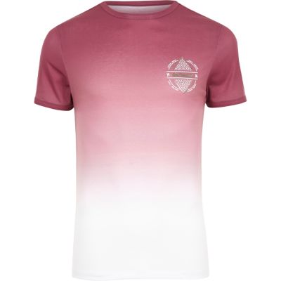 White and pink fade print T-shirt
